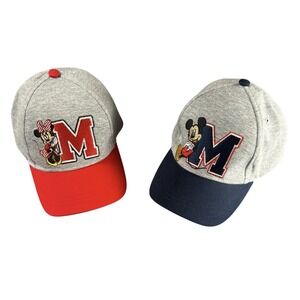 DISNEY Mickey Minnie Mouse Hat Lot 2 Caps Snapback Adjustable Gray Red Blue OSFM